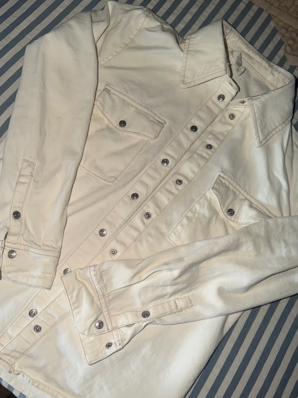 Mango Off-White Snap-Front Button-Down Shirt